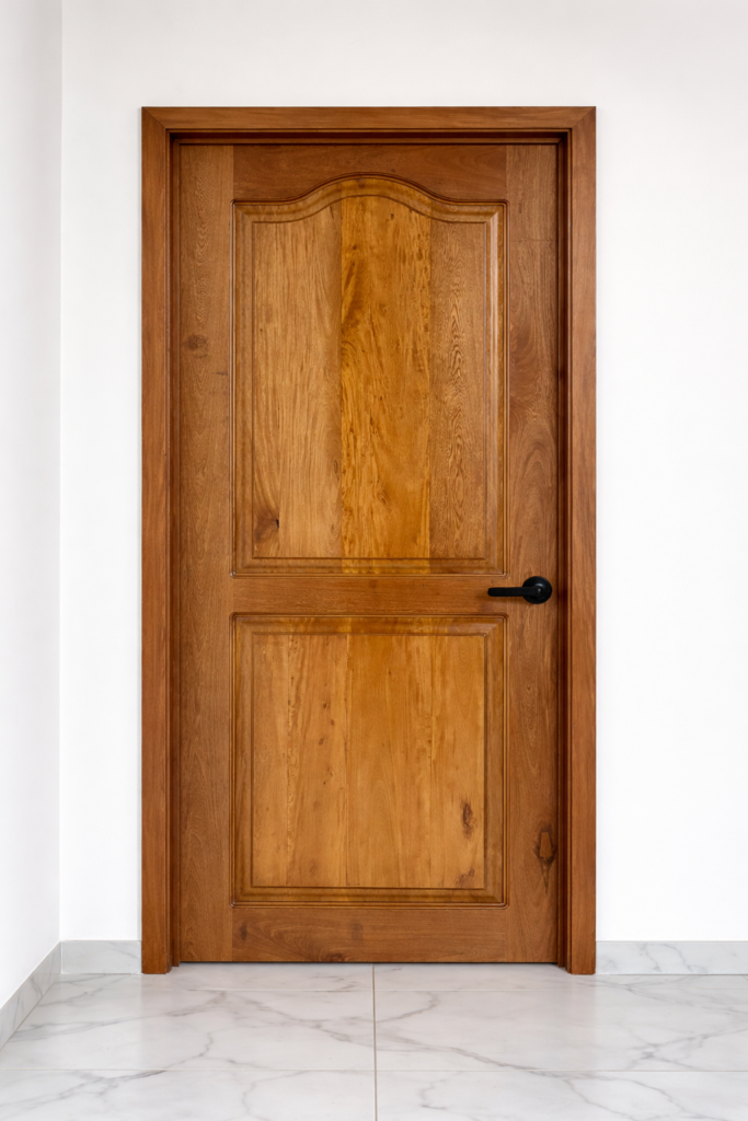 Puerta exterior de madera sólida a medida fabricada en Guadalajara por Madetza