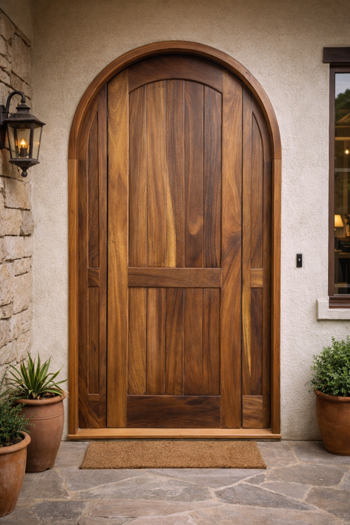 Puerta exterior de madera sólida a medida fabricada en Guadalajara por Madetza